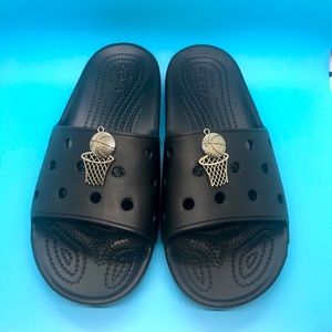 New! Silver Basket Ball & Hoop Charm - Set of 2